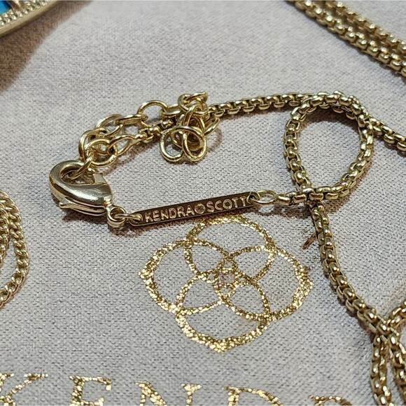 Kendra Scott Bronze Veined Turquoise Gold Tassel Rayne Pendant Necklace - Picture 6 of 6